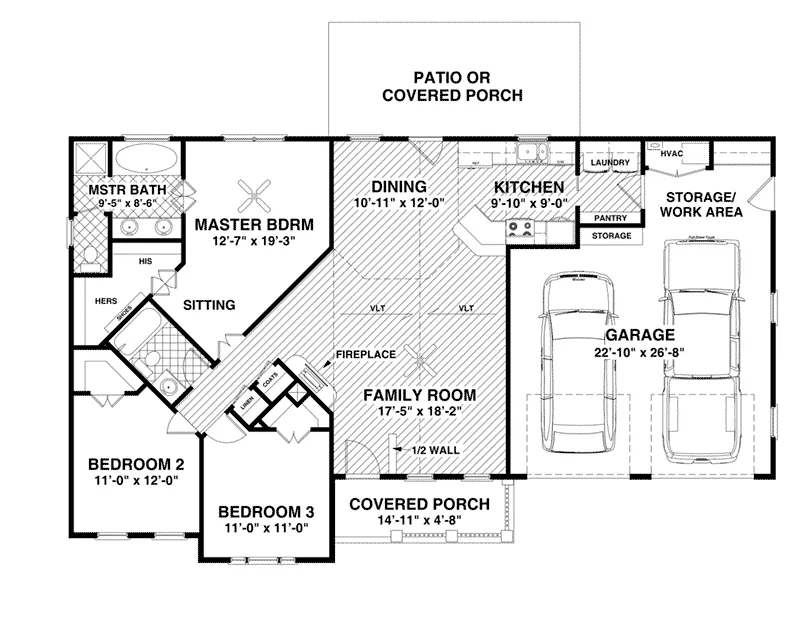 Ranch House Plan First Floor - Koch Creek Country Home 013D-0198 - Search House Plans and More