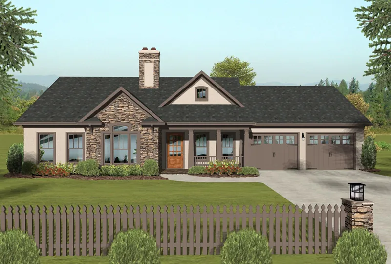 Ranch House Plan Front of Home - Koch Creek Country Home 013D-0198 - Search House Plans and More