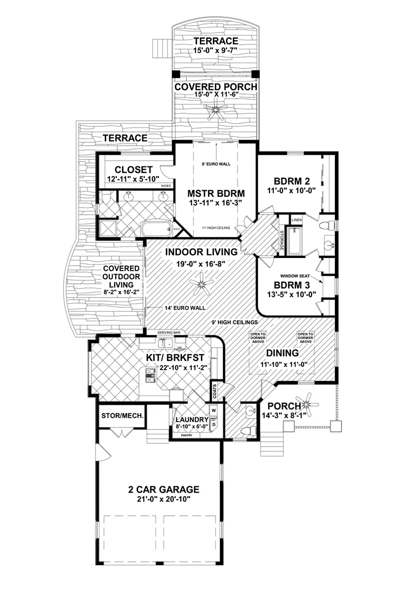 Arts & Crafts House Plan First Floor - 013D-0211 - Shop House Plans and More