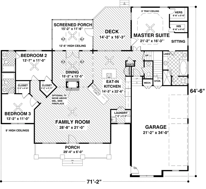 Ranch House Plan First Floor - Waterside Country Home 013D-0236 - Shop House Plans and More