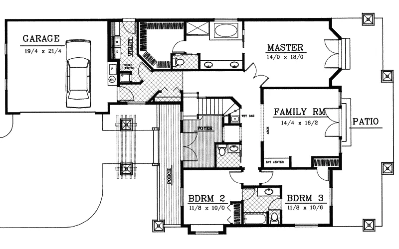 Country House Plan First Floor - Lombard Place Craftsman Home 015D-0054 - Shop House Plans and More