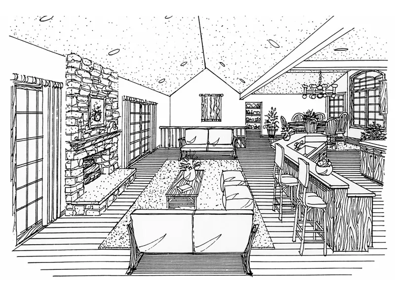 Vacation House Plan Living Room Photo 01 - Brairwick Raised Vacation Home 016D-0078 - Search House Plans and More