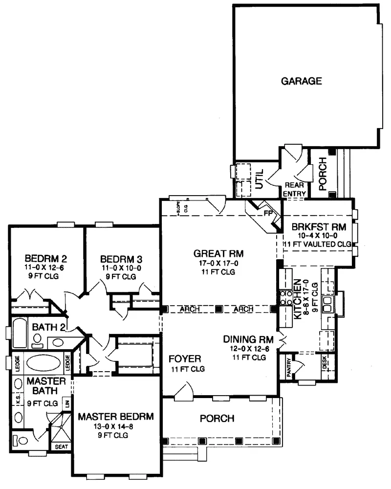 Ranch House Plan First Floor - Rosebud Country Home 019D-0008 - Shop House Plans and More