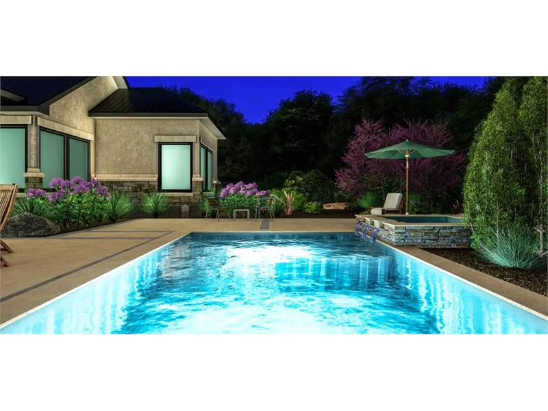 Luxury House Plan Pool Photo - Marbella Bay Luxury Ranch Home 019S-0004 - Shop House Plans and More