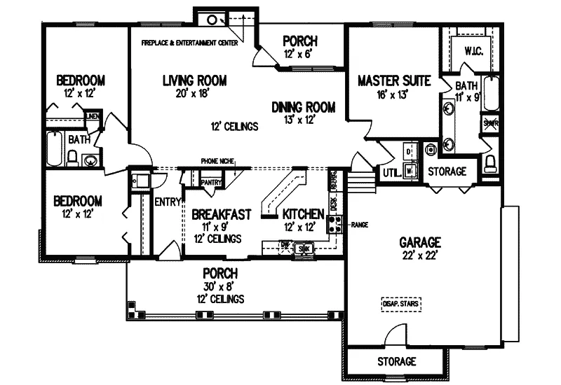 Ranch House Plan First Floor - Joliet Country Home 020D-0006 - Search House Plans and More