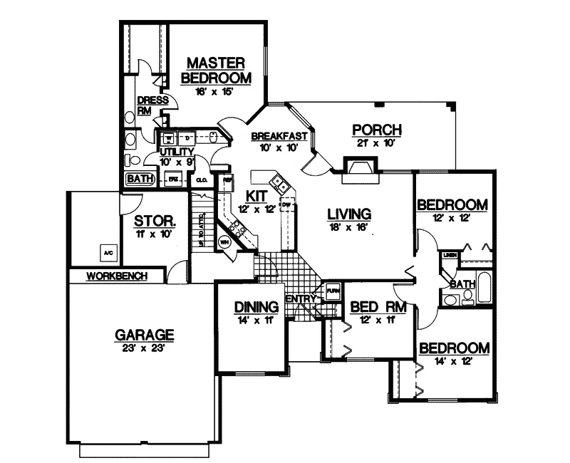 Traditional House Plan First Floor - Willow Creek Ranch Home 020D-0007 - Shop House Plans and More