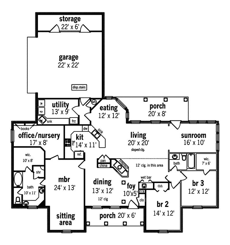 Ranch House Plan First Floor - Marshall Pond Stucco Ranch Home 020D-0052 - Shop House Plans and More