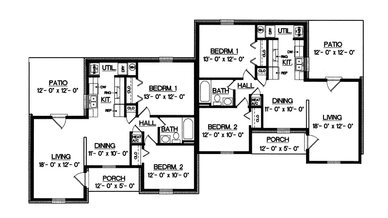 Ranch House Plan First Floor - Harriet Grove Ranch Duplex Home 020D-0055 - Search House Plans and More