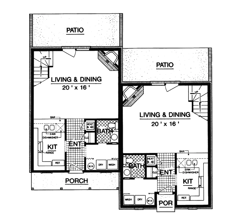 Multi-Family House Plan First Floor - Campbell Station Duplex 020D-0062 - Search House Plans and More