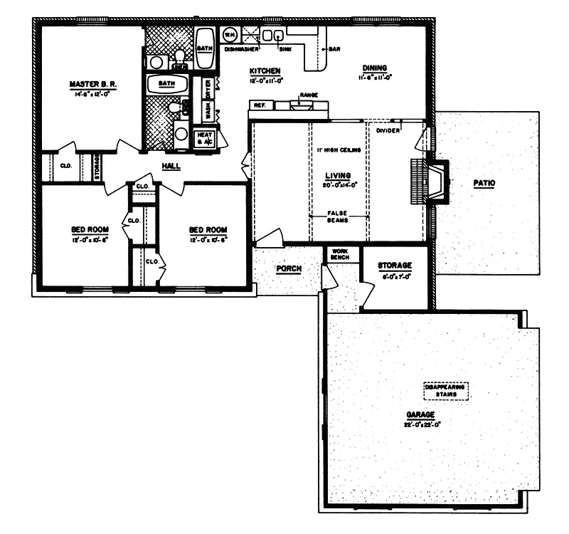 Ranch House Plan First Floor - Wilburn Rustic Ranch Home 020D-0072 - Shop House Plans and More