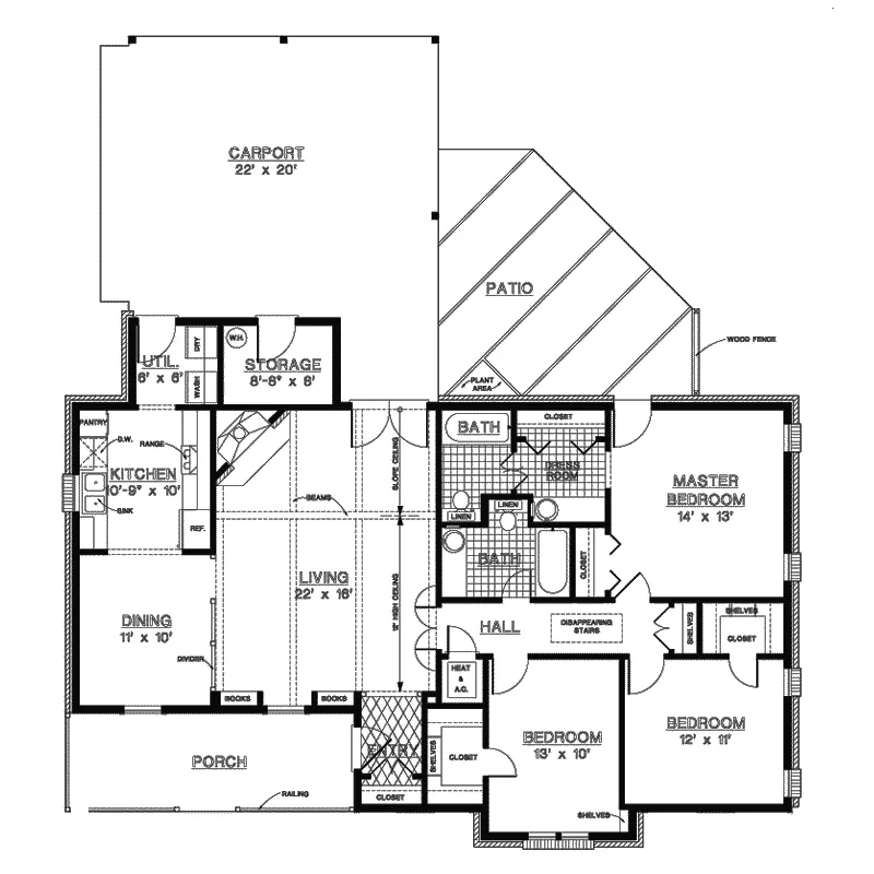 Ranch House Plan First Floor - Dixieville Country Ranch Home 020D-0096 - Search House Plans and More
