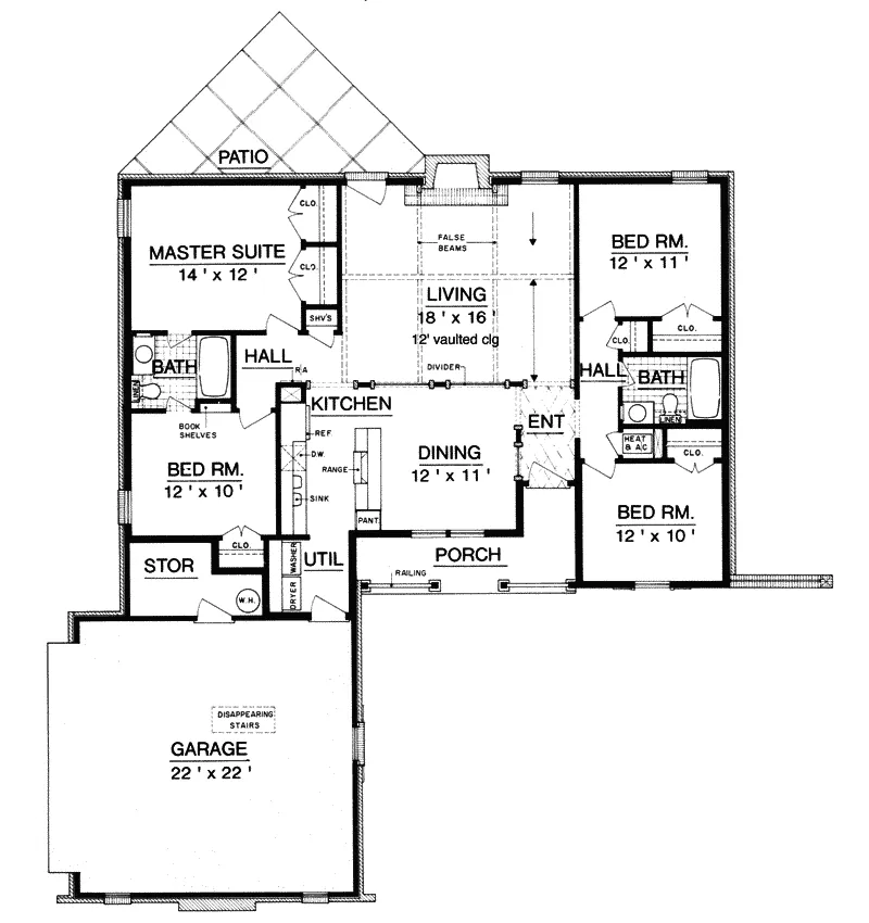 Ranch House Plan First Floor - Galloway Hill Country Home 020D-0098 - Search House Plans and More
