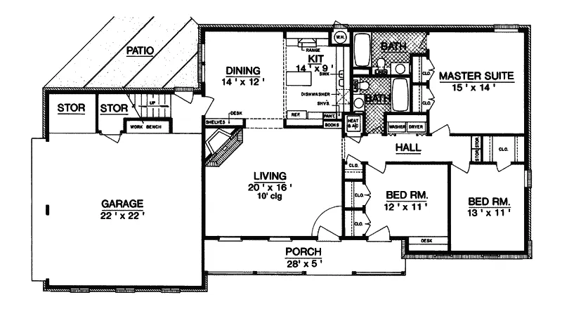 Ranch House Plan First Floor - Crystal Springs Ranch Home 020D-0105 - Search House Plans and More