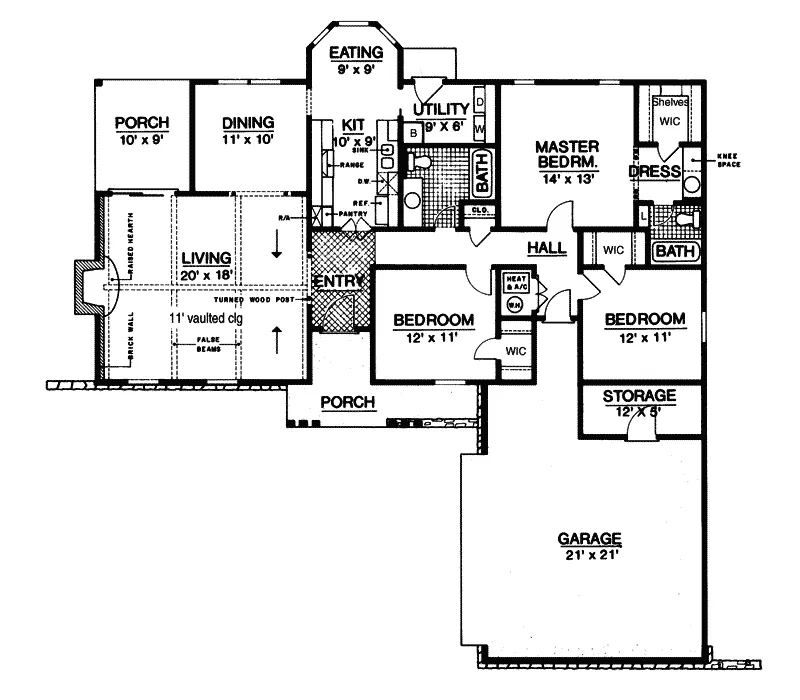 Traditional House Plan First Floor - Blackton Tudor Ranch Home 020D-0116 - Search House Plans and More