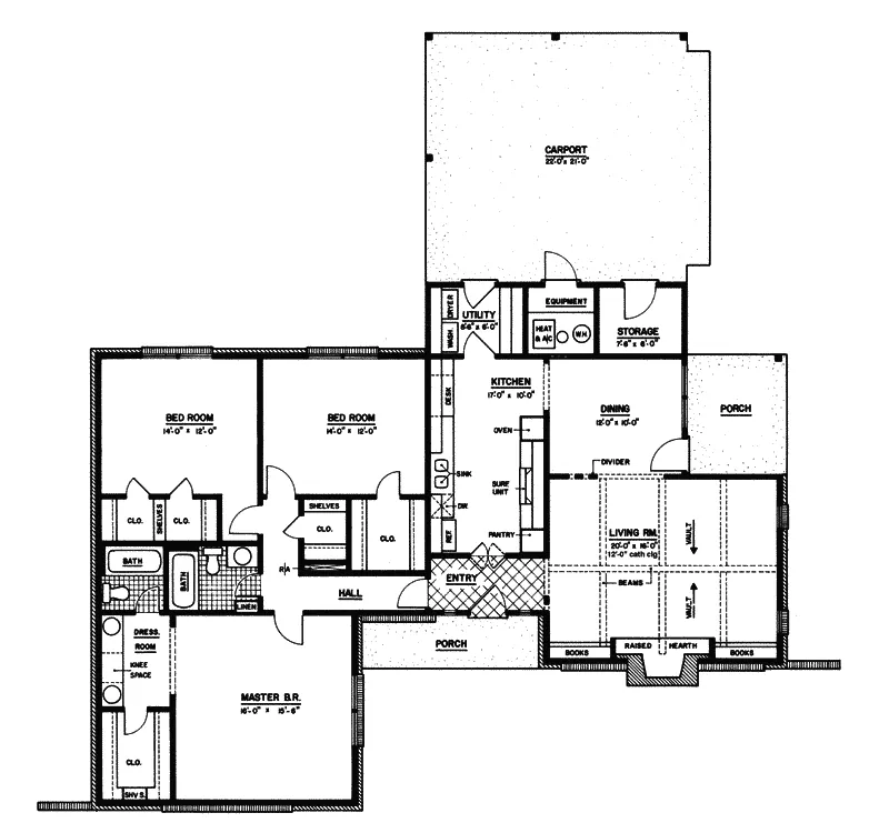 Ranch House Plan First Floor - Altheimer Rustic Ranch Home 020D-0135 - Search House Plans and More