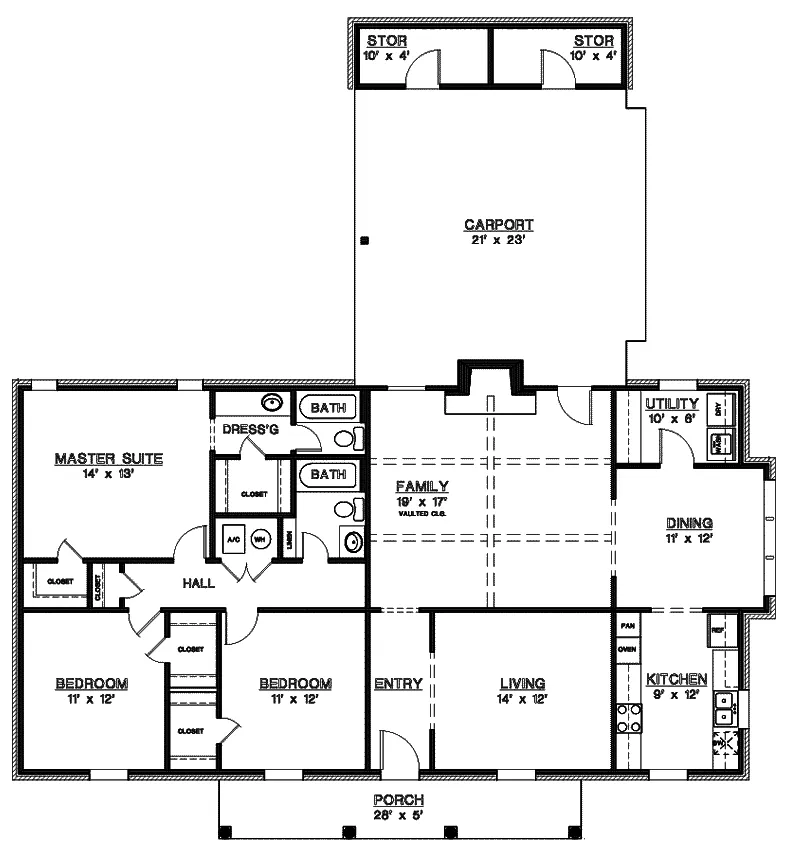 Traditional House Plan First Floor - Laneburg Country Ranch Home 020D-0154 - Shop House Plans and More