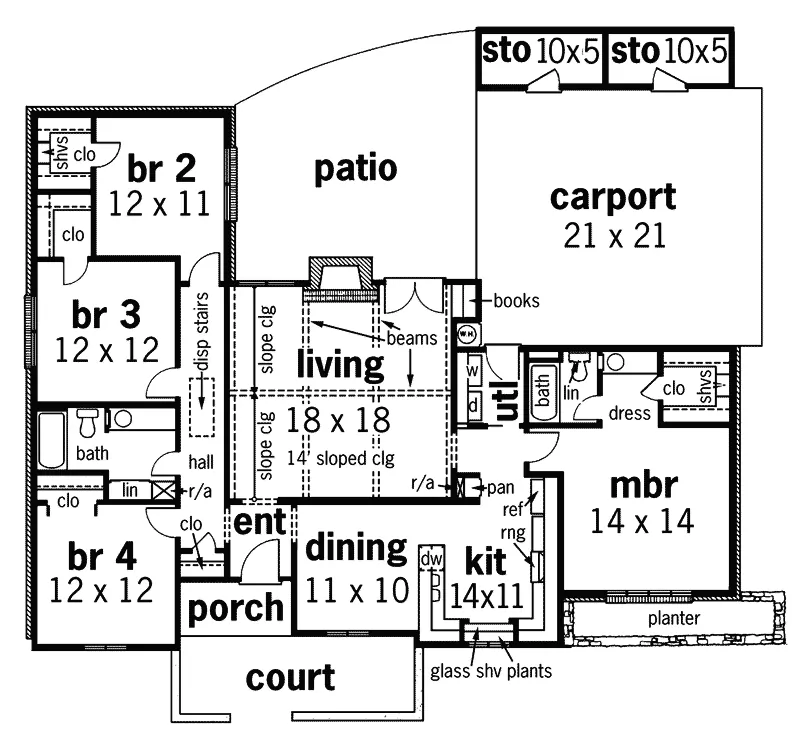 Ranch House Plan First Floor - Darrell Ranch Home 020D-0156 - Search House Plans and More
