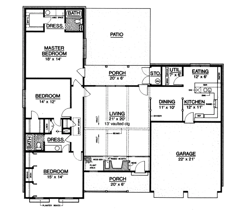 Traditional House Plan First Floor - Parker Mill Country Ranch Home 020D-0171 - Shop House Plans and More