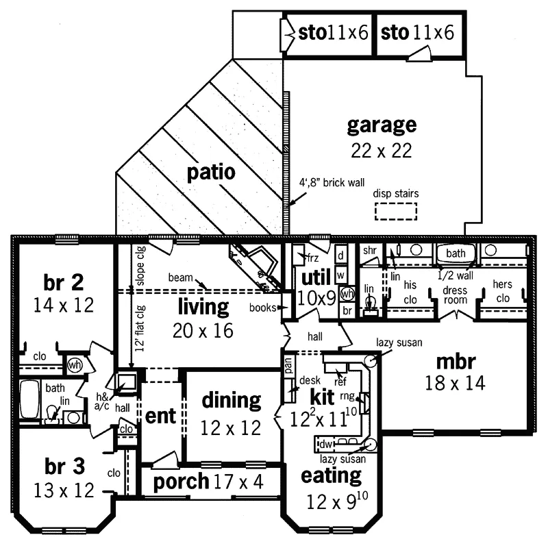 Traditional House Plan First Floor - Smith River Southern Ranch Home 020D-0175 - Shop House Plans and More
