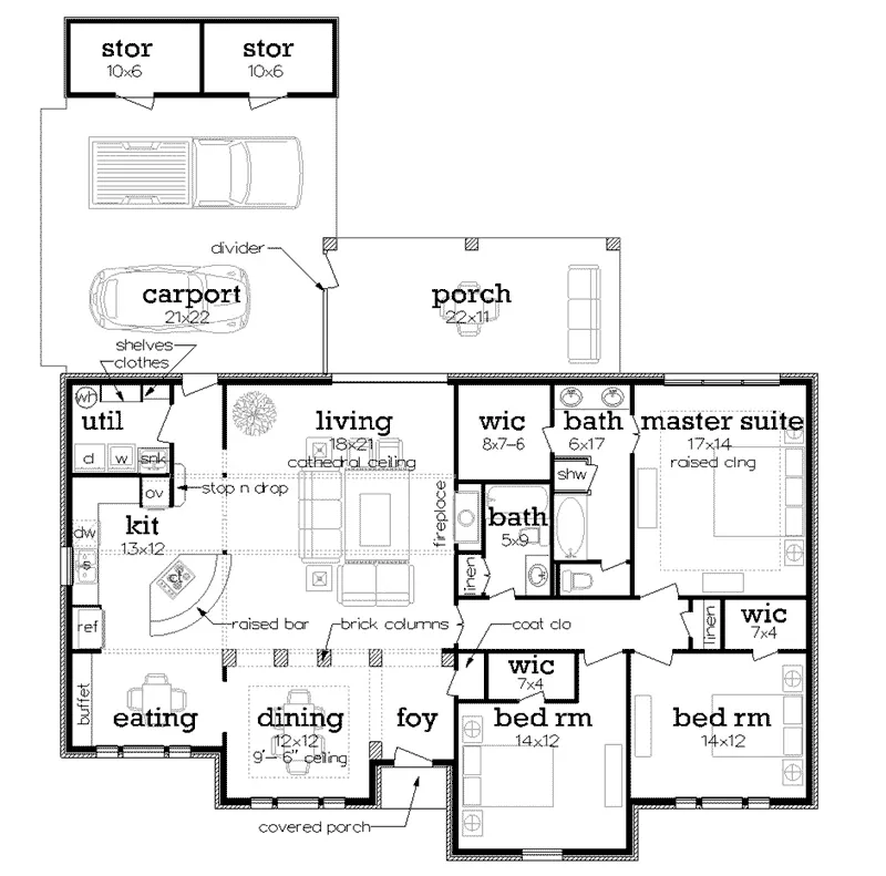 Ranch House Plan First Floor - Eagleville Ranch Home 020D-0180 - Search House Plans and More