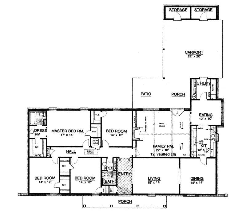 Ranch House Plan First Floor - Mill Crest Ranch Home 020D-0218 - Shop House Plans and More