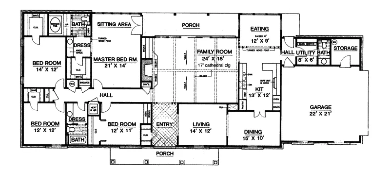 Ranch House Plan First Floor - Olivecrest Ranch Home 020D-0227 - Shop House Plans and More