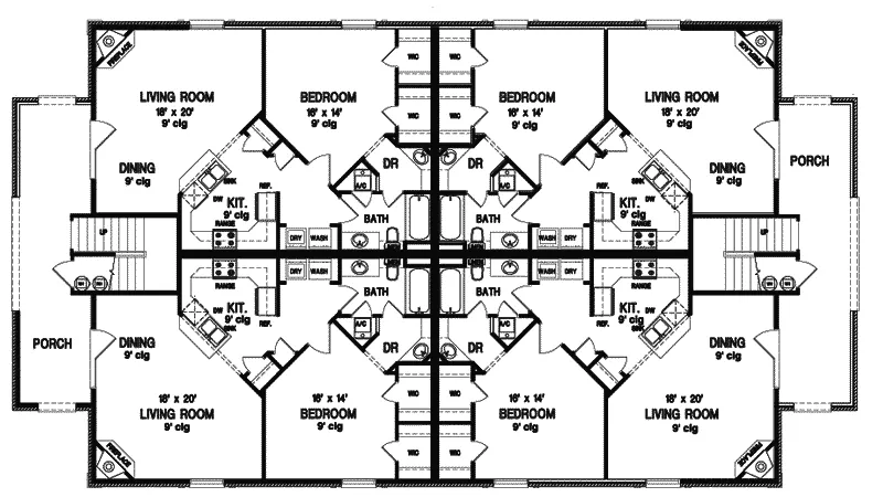 Traditional House Plan Second Floor - Williams Traditional Eightplex 020D-0239 - Shop House Plans and More