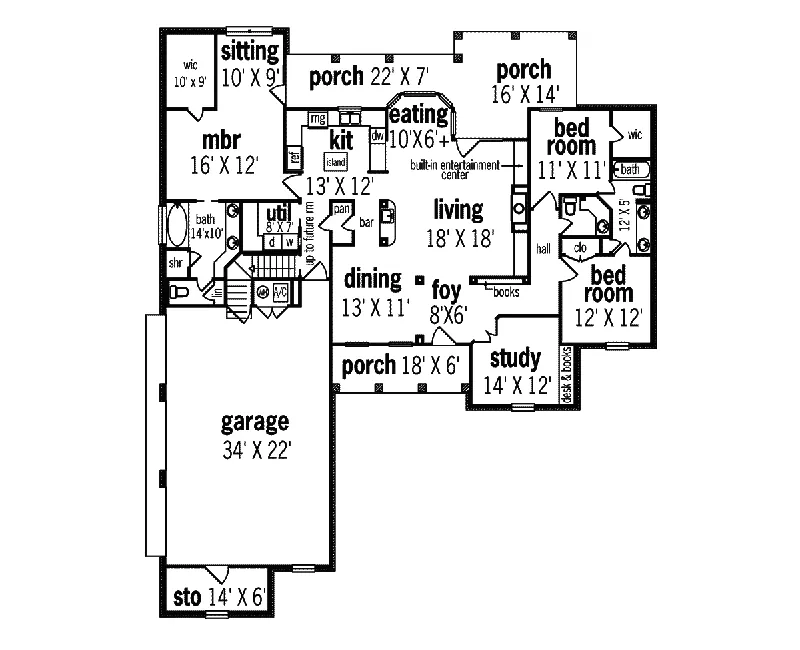 Ranch House Plan First Floor - Yorkville Country French Home 020D-0242 - Shop House Plans and More