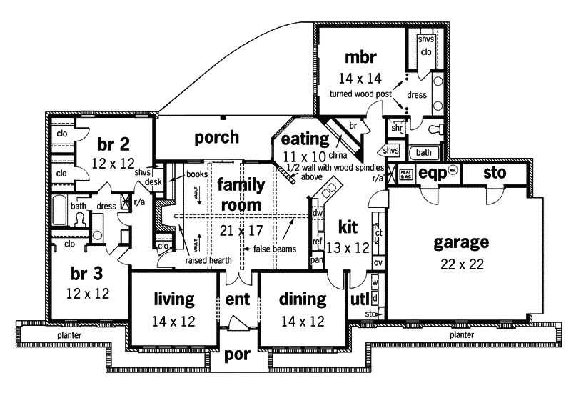 Ranch House Plan First Floor - Marsh Creek Ranch Home 020D-0280 - Shop House Plans and More