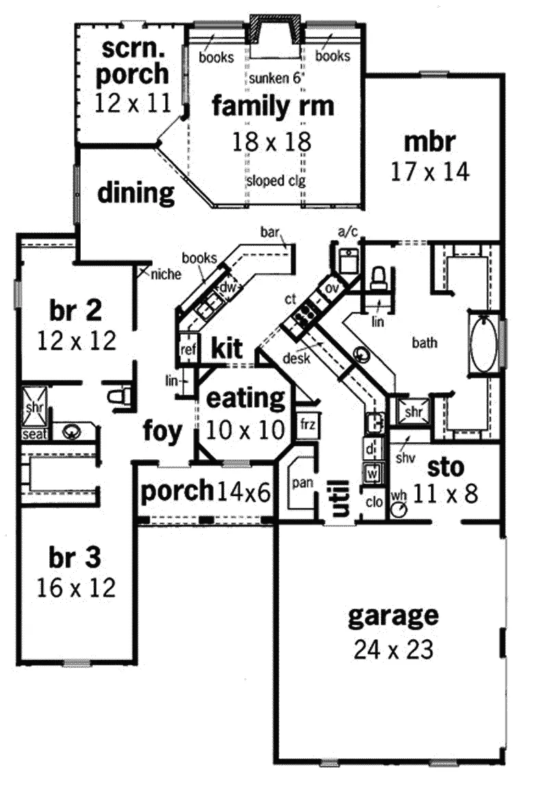 Ranch House Plan First Floor - Bayview Park Vacation Home 020D-0286 - Search House Plans and More