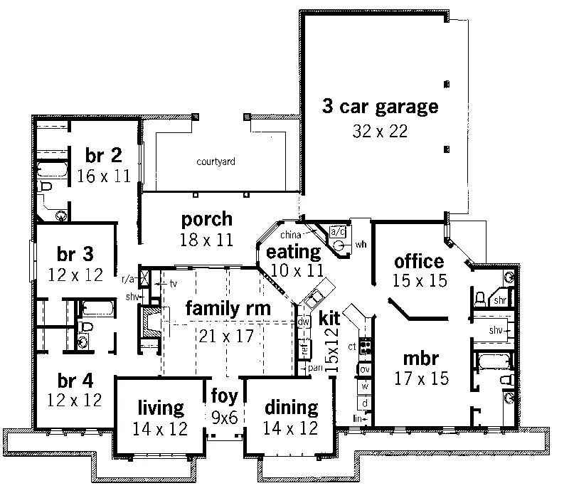 Ranch House Plan First Floor - Renee Traditional Ranch Home 020D-0298 - Shop House Plans and More