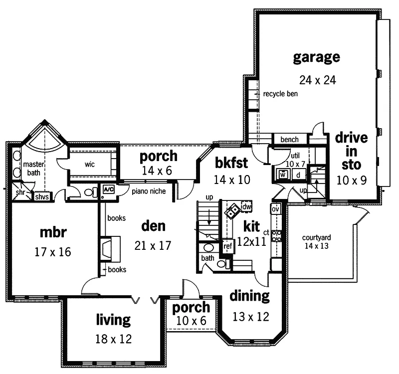 Southern House Plan First Floor - Roosevelt Terrace Traditional 020D-0307 - Shop House Plans and More