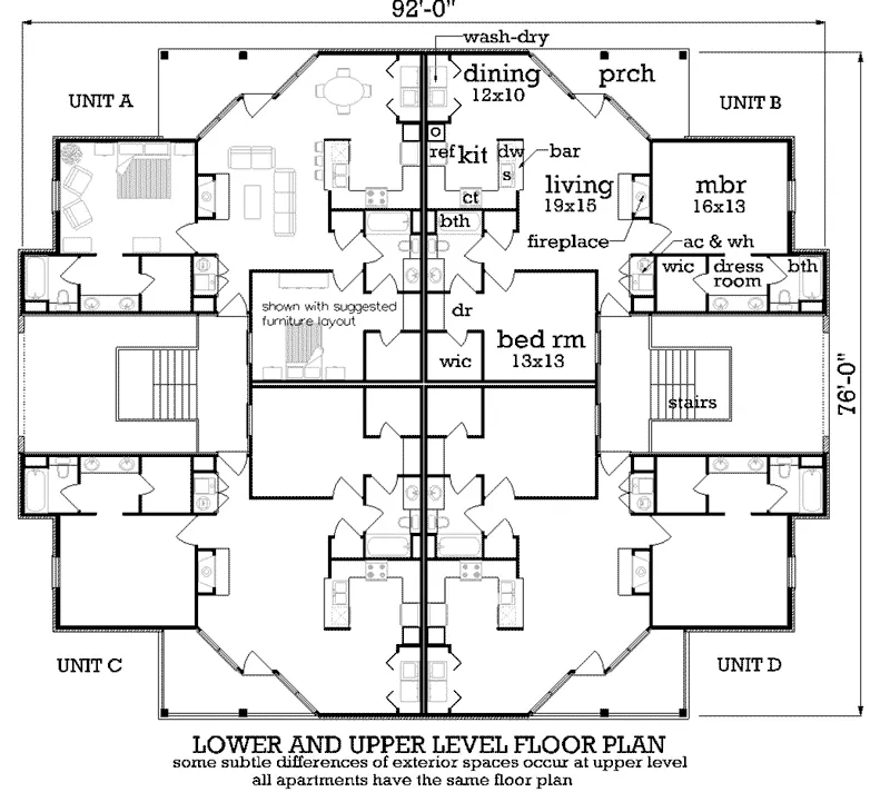 Southern House Plan First Floor - Winterlight Eightplex 020D-0318 - Shop House Plans and More