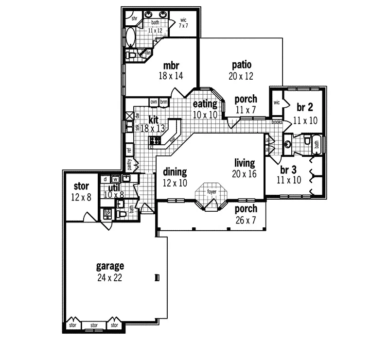 Ranch House Plan First Floor - Ivanhoe Rustic Home 020D-0341 - Search House Plans and More