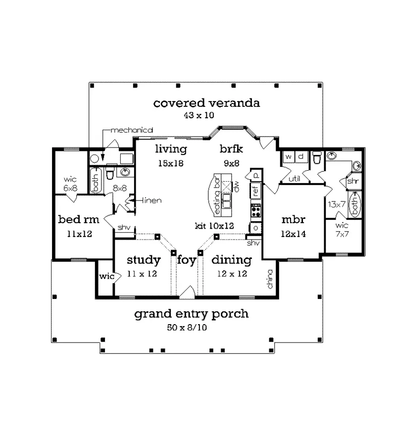 Ranch House Plan First Floor - Lantern Lake Country Home 020D-0358 - Shop House Plans and More