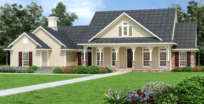 Ranch House Plan Front of Home - Chapelwood Craftsman Home 020D-0389 - Search House Plans and More