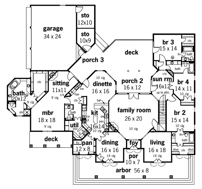 Ranch House Plan First Floor - Navarro River Luxury Home 020S-0018 - Shop House Plans and More