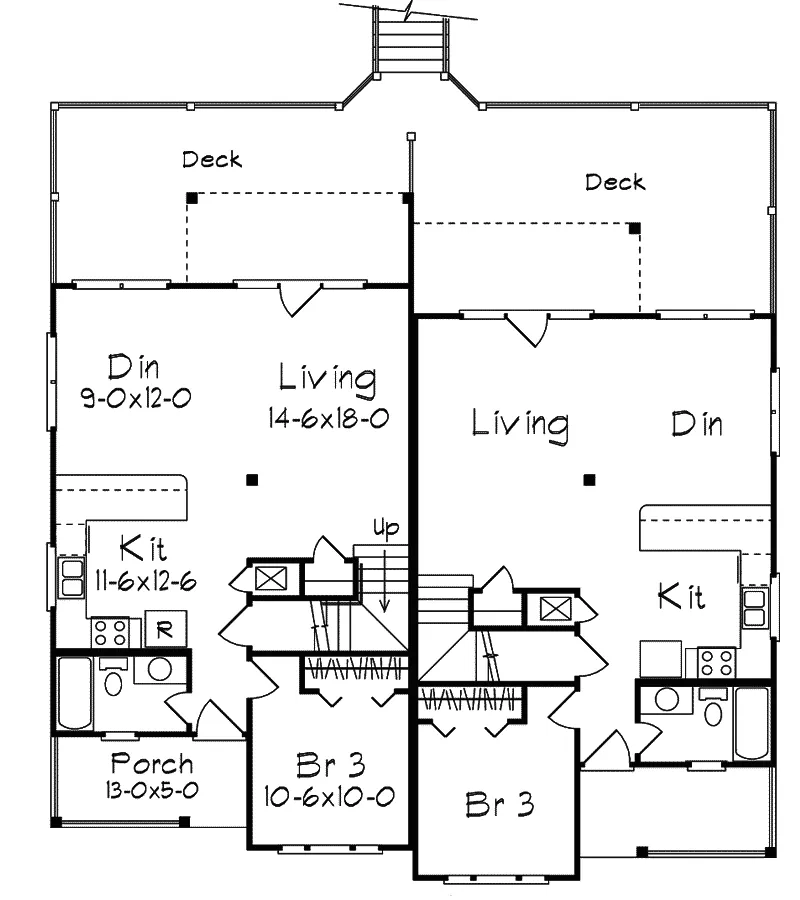 Ranch House Plan First Floor - Cottonwood Place Duplex 023D-0013 - Search House Plans and More