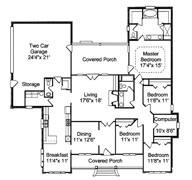 Southern House Plan First Floor - Edinburg Arts And Crafts Home 024D-0025 - Search House Plans and More