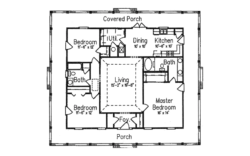 Southern House Plan First Floor - Borden Creek Plantation Home 024D-0104 - Search House Plans and More