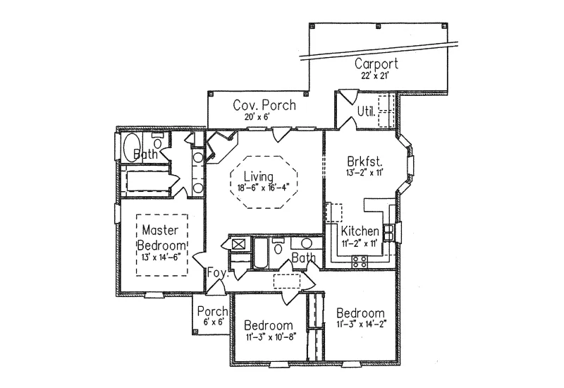 Southern House Plan First Floor - Killiam Hill One-Story Home 024D-0107 - Search House Plans and More