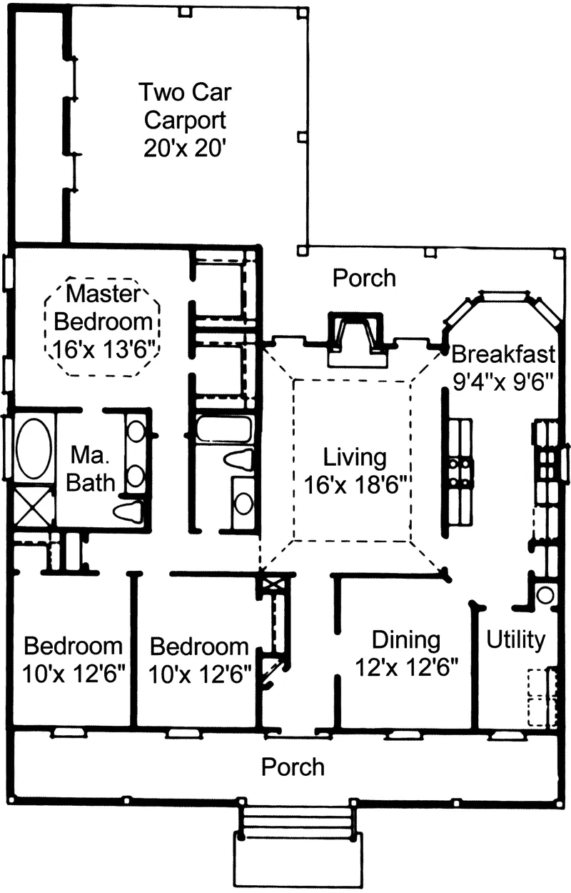 Ranch House Plan First Floor - Port Baton Rouge Southern Home 024D-0169 - Shop House Plans and More
