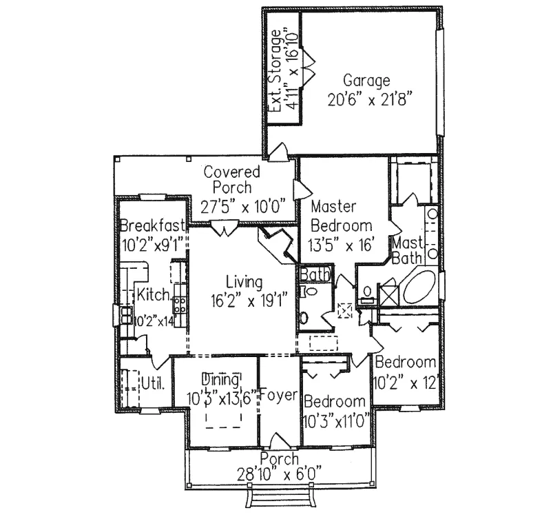 Southern House Plan First Floor - Westview Traditional Ranch Home 024D-0186 - Shop House Plans and More