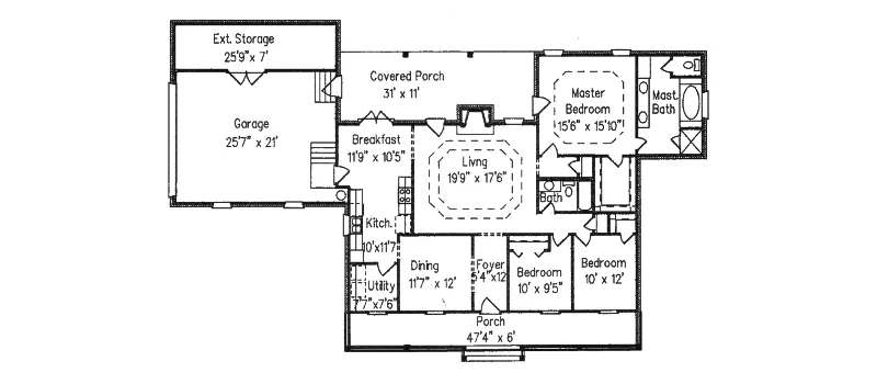Southern House Plan First Floor - Gervais Southern Ranch Home 024D-0194 - Search House Plans and More
