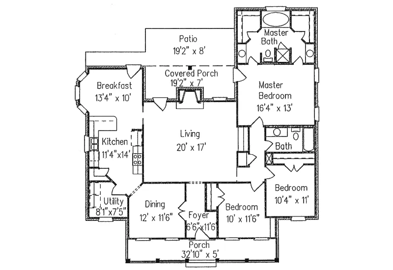 Traditional House Plan First Floor - Harrelson Colonial Ranch Home 024D-0198 - Search House Plans and More