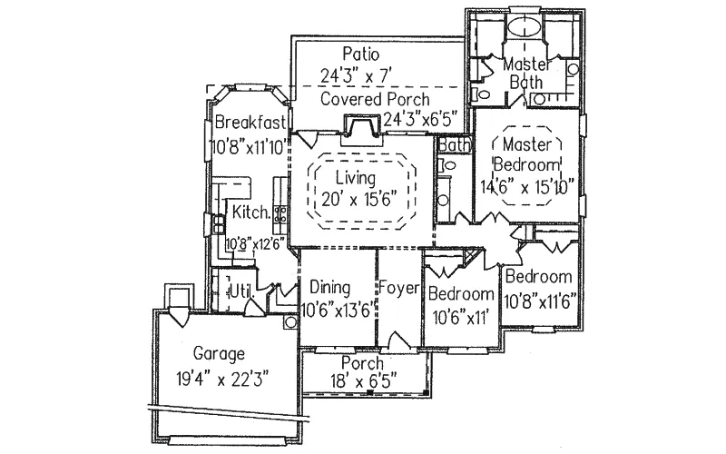Ranch House Plan First Floor - Gordon Hill Traditional Home 024D-0205 - Search House Plans and More