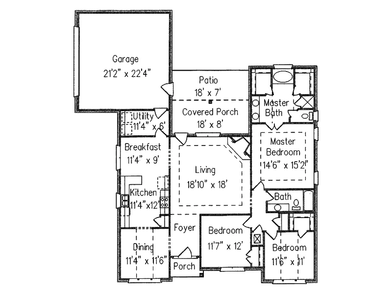 Ranch House Plan First Floor - Blue Ridge Hill Ranch Home 024D-0217 - Search House Plans and More