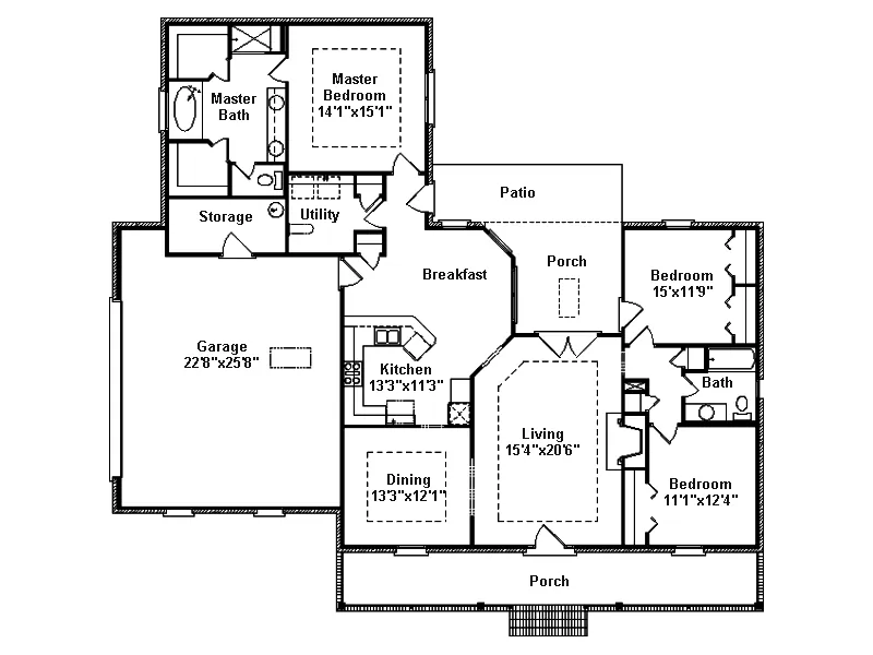Ranch House Plan First Floor - Oak Forest Ranch Home 024D-0272 - Shop House Plans and More