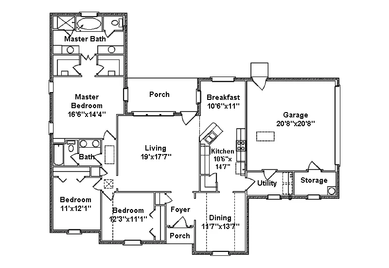 Ranch House Plan First Floor - Suntrail Traditional Ranch Home 024D-0282 - Shop House Plans and More