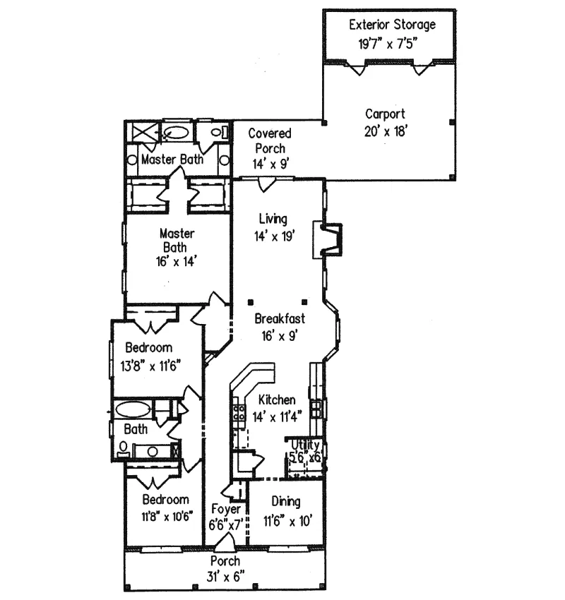 Southern House Plan First Floor - Royalsville Ranch Home 024D-0287 - Shop House Plans and More